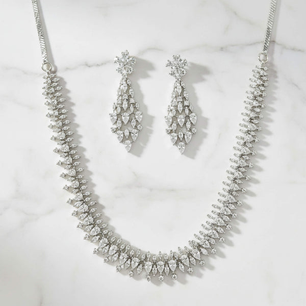 442034 Cz Classic Necklace Set With Mehndi 2 Tone Rhodium Plating