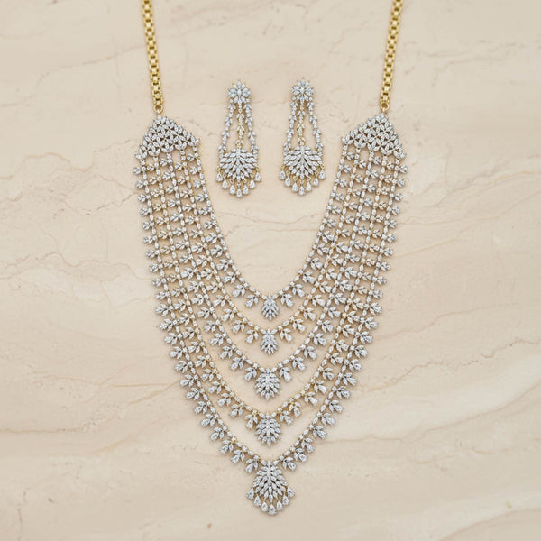 442035 Cz Long Necklace Set With 2 Tone Rhodium Plating