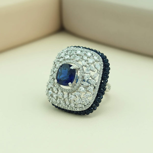 442036 Cz Adjustable Ring With Rhodium Plating