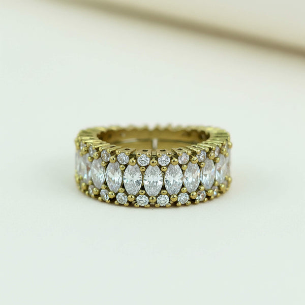 442039 Cz Adjustable Ring With Mehndi 2 Tone Rhodium Plating