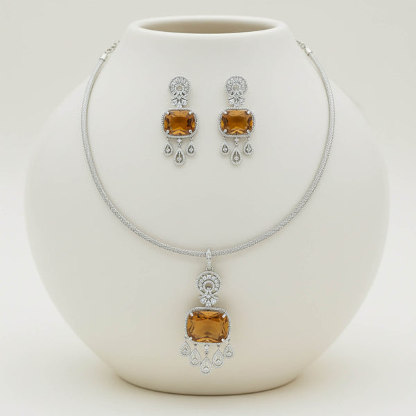 442043 Cz Classic Pendant Set With Rhodium Plating