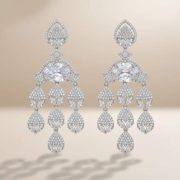 442050 Cz Classic Necklace Set With Rhodium Plating