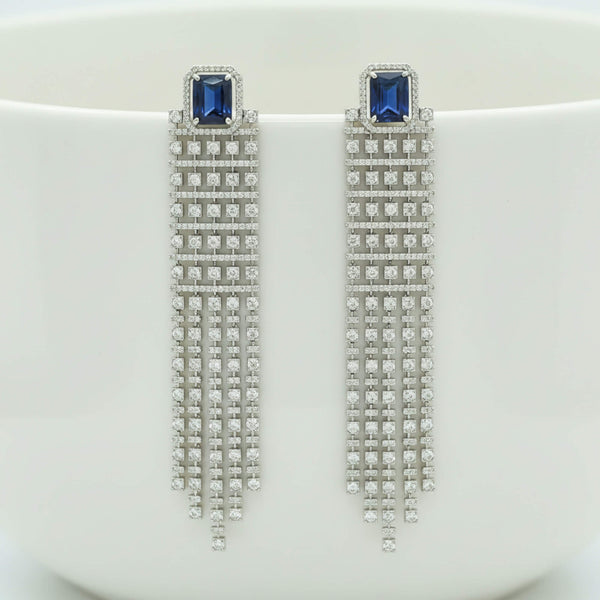 442052 Cz Long Earring With Rhodium Plating