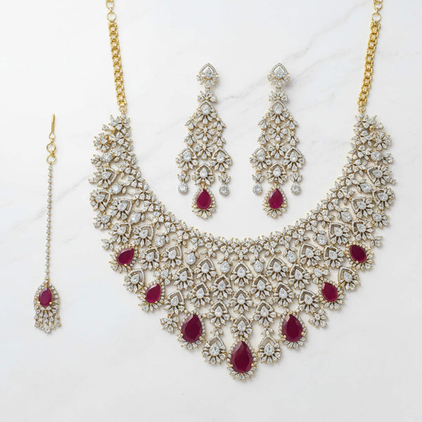 442066 Cz Classic Necklace Set With 2 Tone Plating