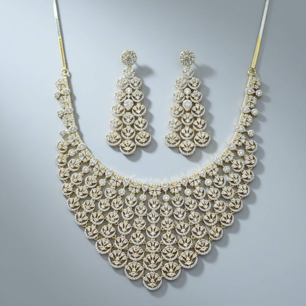 442067 Cz Classic Necklace Set With Mehndi 2 Tone Rhodium Plating