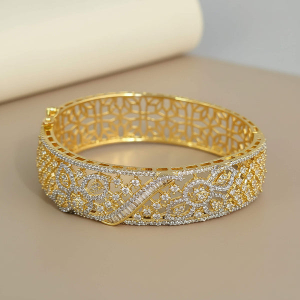 442070 Cz Openable Kada With 2 Tone Rhodium Plating