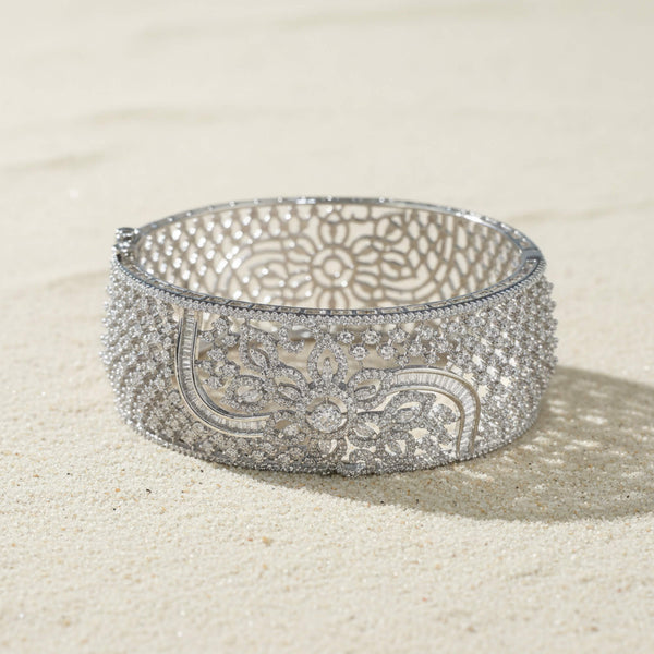 442071 Cz Openable Kada With Rhodium Plating