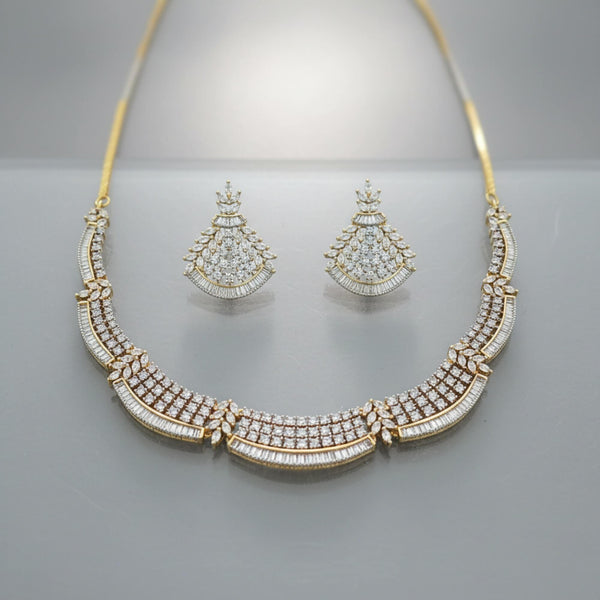 442079 Cz Classic Necklace Set With Carat 2 Tone Rhodium Plating