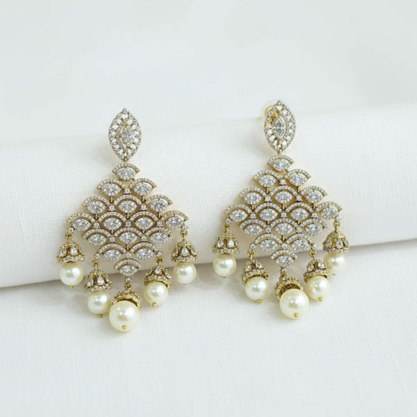 442081 Cz Classic Earring With Mehndi 2 Tone Rhodium Plating