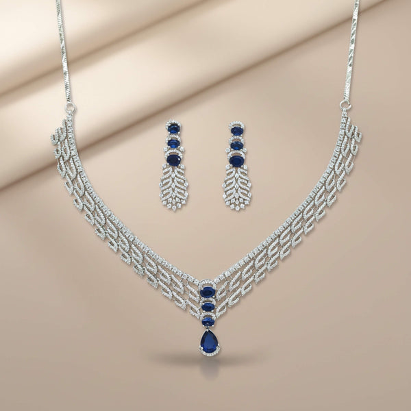 442089 Cz Classic Necklace Set With Rhodium Plating