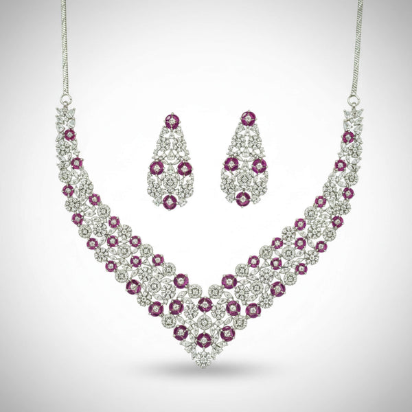 442090 Cz Classic Necklace Set With Rhodium Plating