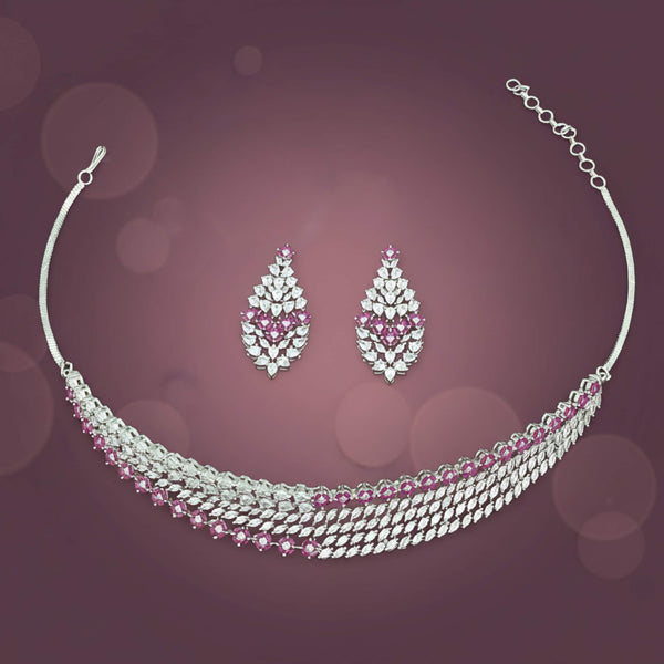442091 Cz Classic Necklace Set With Rhodium Plating