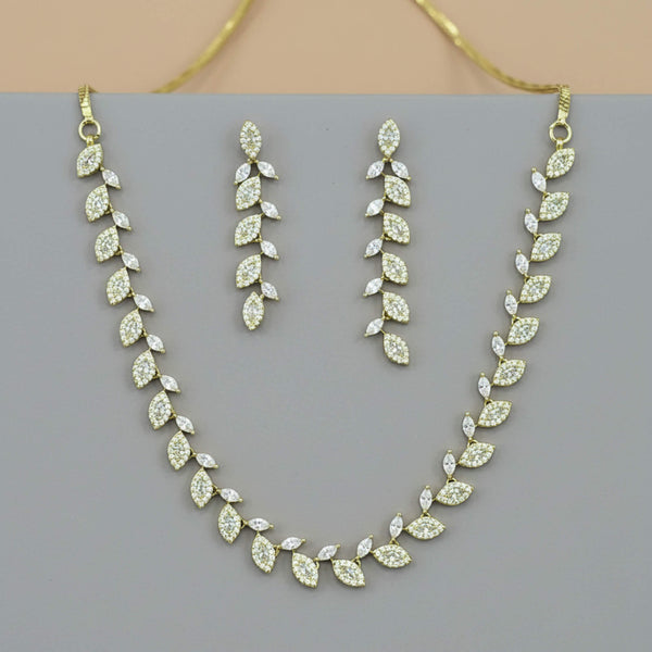 442092 Cz Classic Necklace Set With Mehndi 2 Tone Rhodium Plating