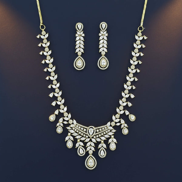 442093 Cz Classic Necklace Set With Mehndi 2 Tone Rhodium Plating
