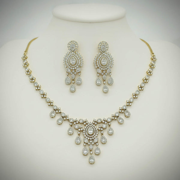 442094 Cz Classic Necklace Set With Mehndi 2 Tone Rhodium Plating