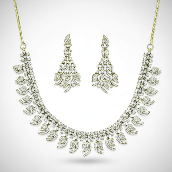 442095 Cz Classic Necklace Set With Mehndi 2 Tone Rhodium Plating