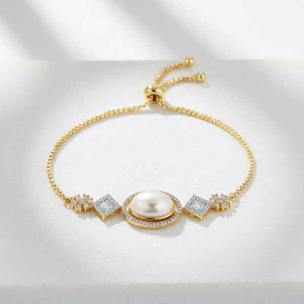 442096 Cz Adjustable Bracelet With 2 Tone Rhodium Plating