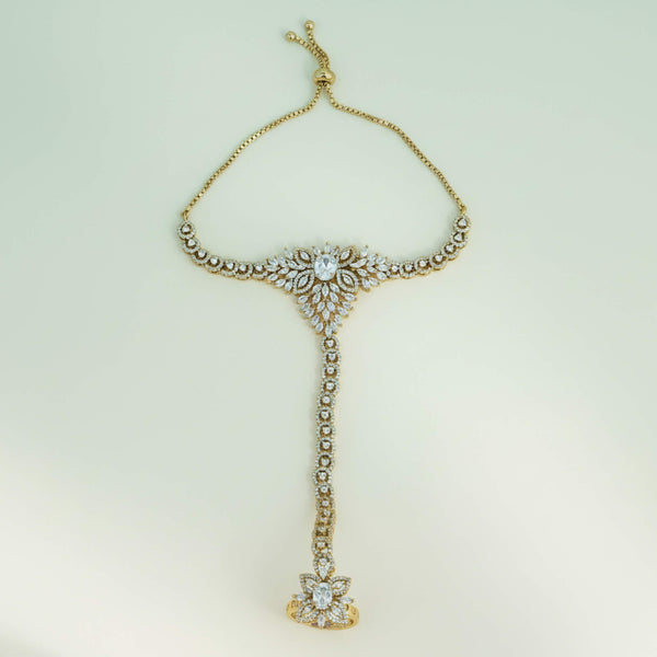 442097 Cz Classic Hath Pan With Mehndi 2 Tone Rhodium Plating