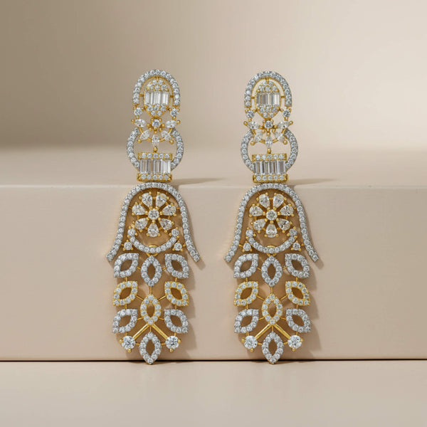 442103 Cz Classic Earring With 2 Tone Rhodium Plating