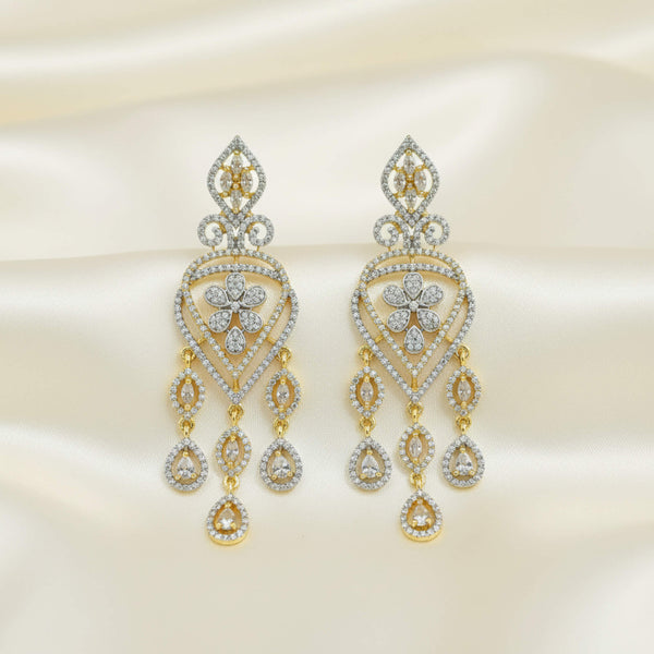 442104 Cz Classic Earring With 2 Tone Rhodium Plating