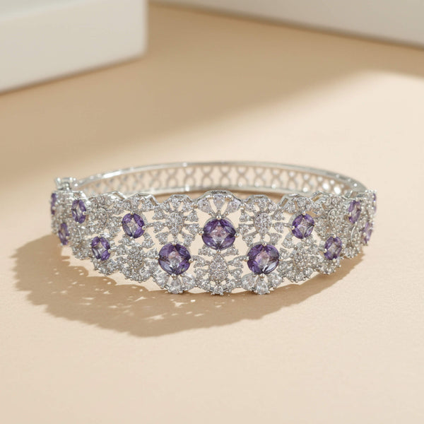 442108 Cubic Zirconia Openable Kada With Rhodium Plating