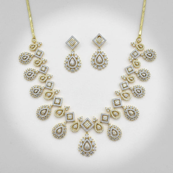 442120 Cz Classic Necklace Set With 2 Tone Plating