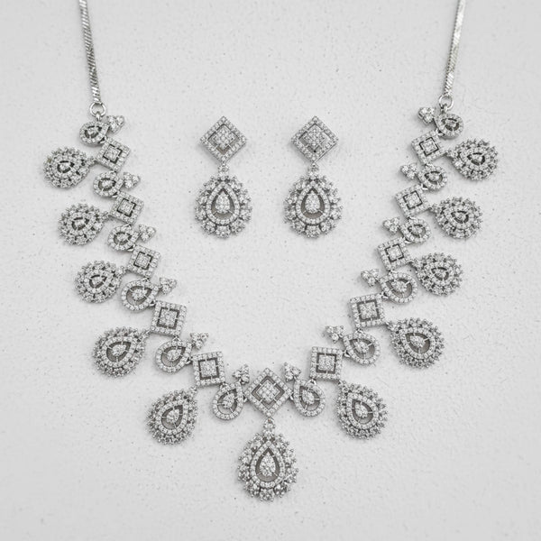 442121 Cz Classic Necklace Set With Rhodium Plating