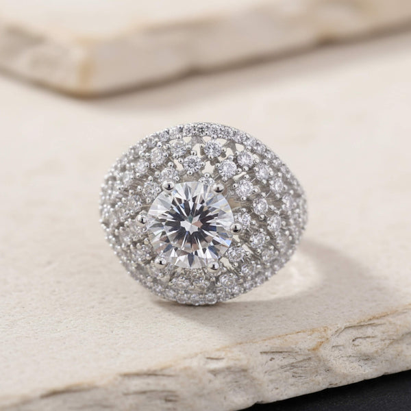 442126 Cz Adjustable Ring With Mehndi 2 Tone Rhodium Plating