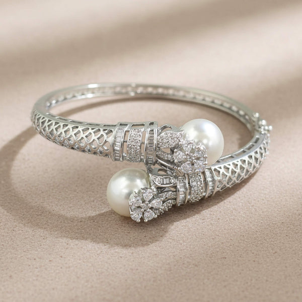 442151 Cubic Zirconia Openable Kada With 2 Tone Rhodium Plating