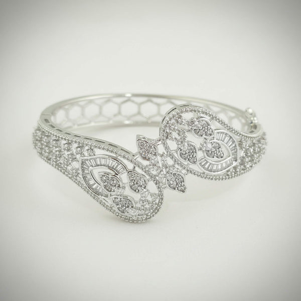 442154 Cubic Zirconia Openable Kada With Mehndi 2 Tone Rhodium Plating