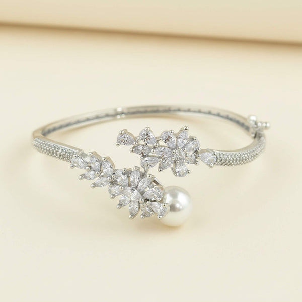 442155 Cubic Zirconia Openable Kada With 2 Tone Rhodium Plating