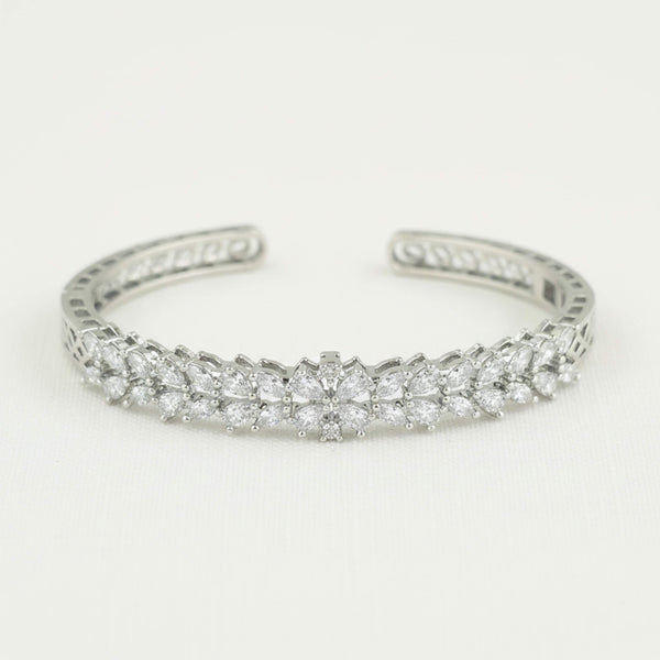 442159 Cubic Zirconia Openable Kada With Mehndi 2 Tone Rhodium Plating