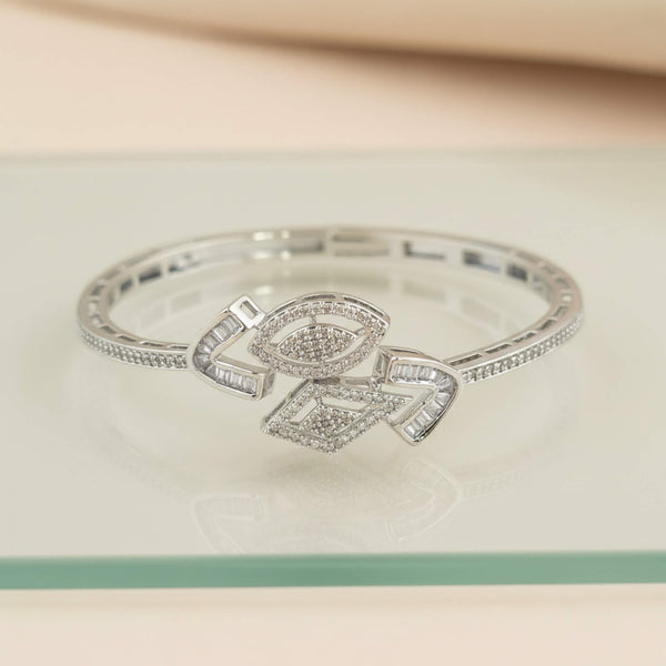 442161 Cubic Zirconia Openable Kada With Mehndi 2 Tone Rhodium Plating