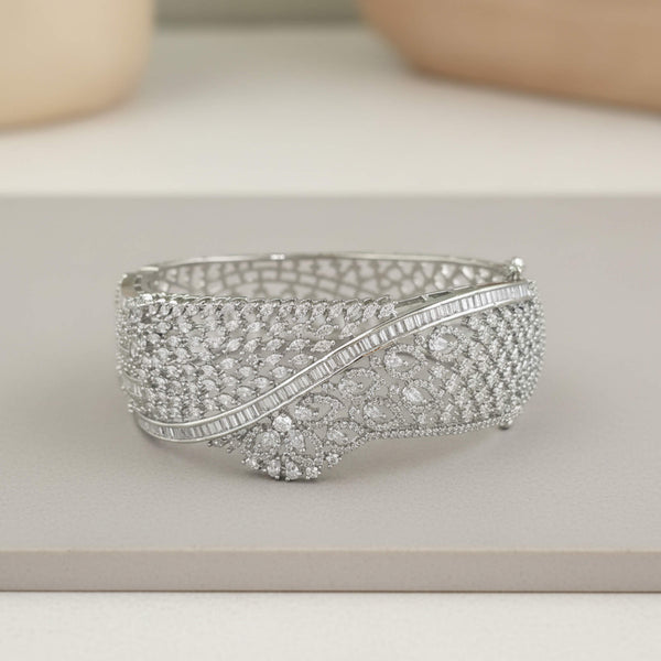 442162 Cubic Zirconia Openable Kada With Mehndi 2 Tone Rhodium Plating