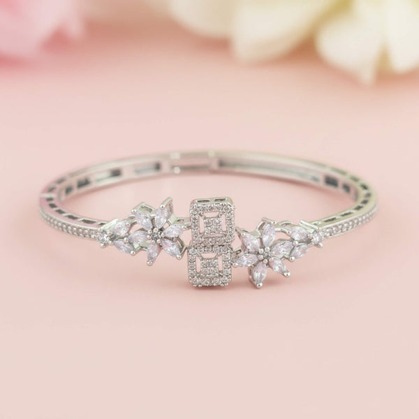 442169 Cubic Zirconia Openable Kada With Mehndi 2 Tone Rhodium Plating