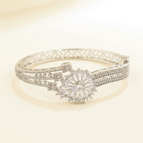 442175 Cubic Zirconia Openable Kada With Mehndi 2 Tone Rhodium Plating