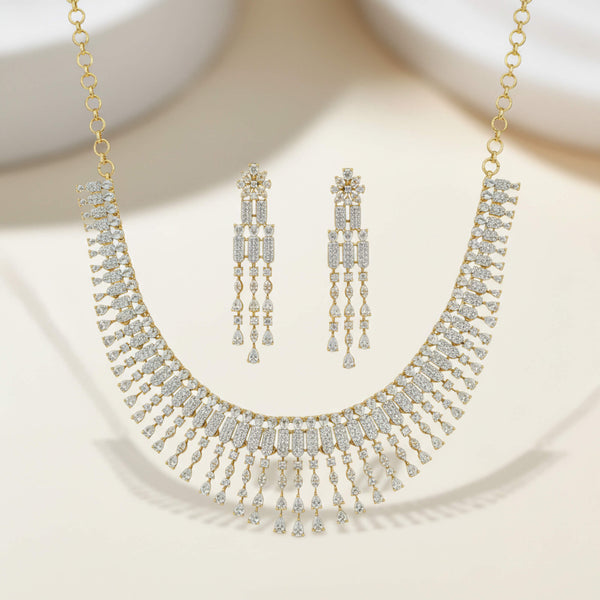 442187 Cz Classic Necklace Set With 2 Tone Plating
