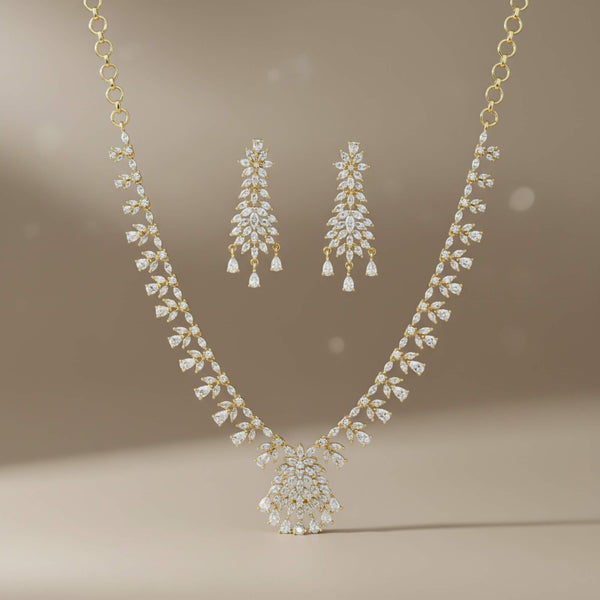 442189 Cz Classic Necklace Set With 2 Tone Rhodium Black Rose Plating