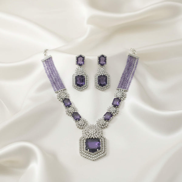 442195 Cz Classic Necklace Set With Rhodium Plating