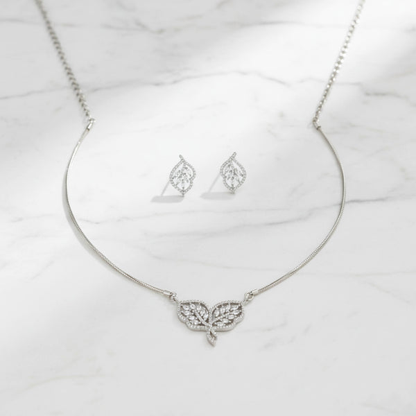 442196 Cz Delicate Pendant Set With 2 Tone Rhodium Plating