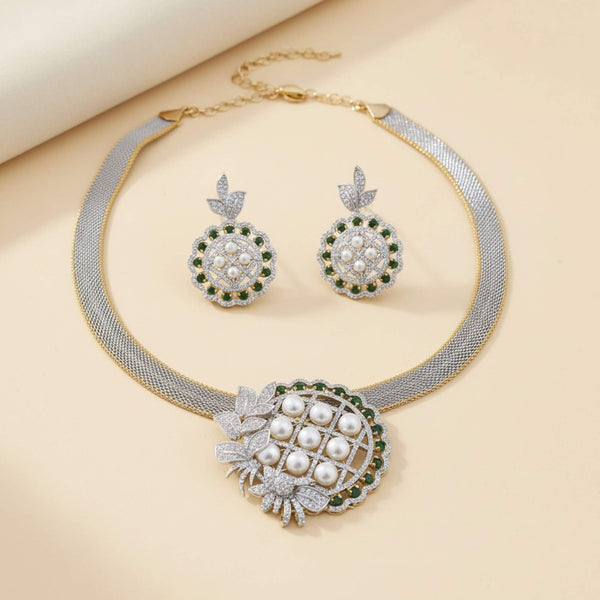 442197 Cz Classic Pendant Set With 2 Tone Plating