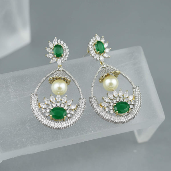 442199 Cubic Zirconia Classic Earring With 2 Tone Plating