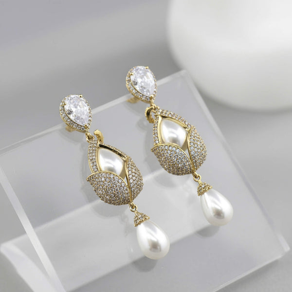 442202 Cz Classic Earring With Mehndi Plating
