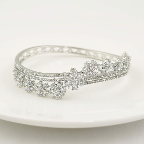 442206 Cubic Zirconia Openable Kada With Mehndi 2 Tone Rhodium Plating