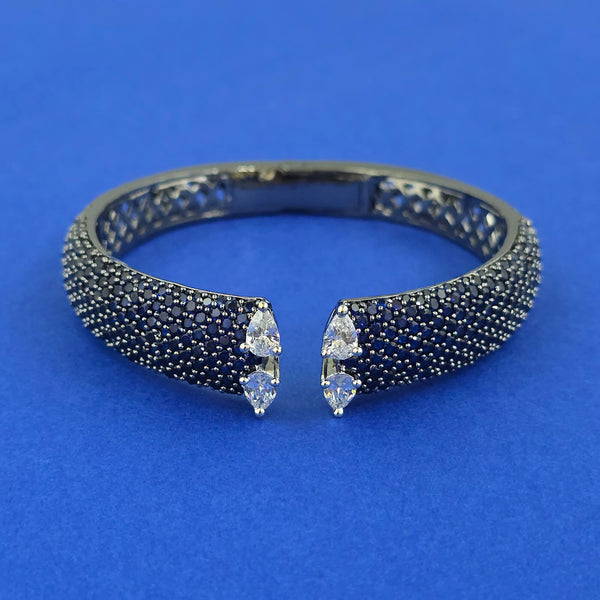 442207 Cubic Zirconia Openable Kada With Black Plating