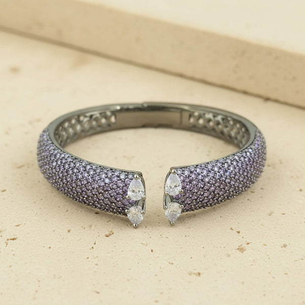 442207 Cubic Zirconia Openable Kada With Black Plating