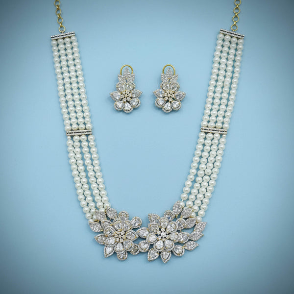 442230 Cz Moti Necklace Set With 2 Tone Plating