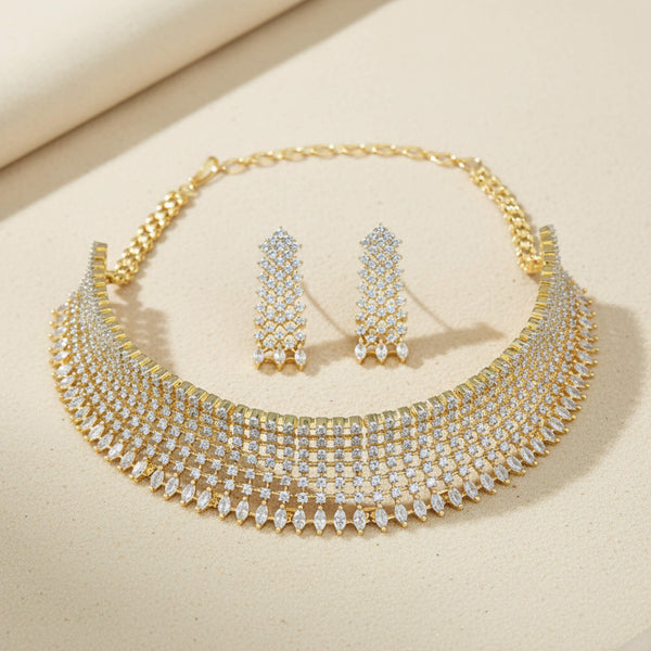 442231 Cz Classic Necklace Set With Mehndi 2 Tone Rhodium Plating