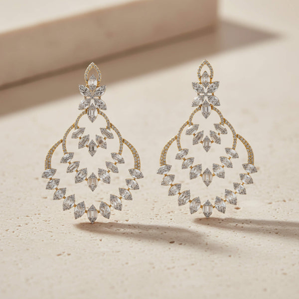 442232 Cz Classic Earring With Mehndi 2 Tone Rhodium Plating