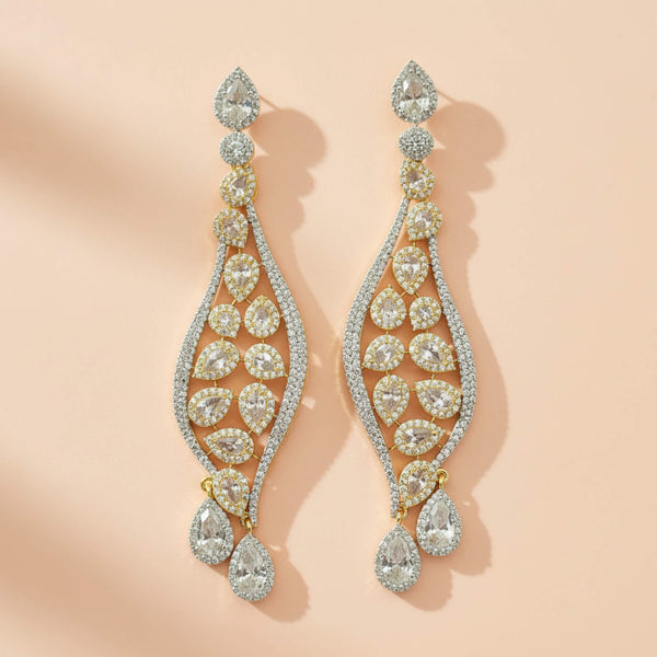 442233 Cz Classic Earring With Mehndi 2 Tone Rhodium Plating